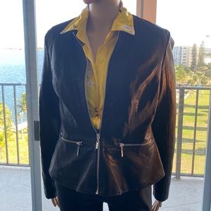 Women’s Black Faux Leather Jacket. Size M - Baccini Front Silver Zipper closure